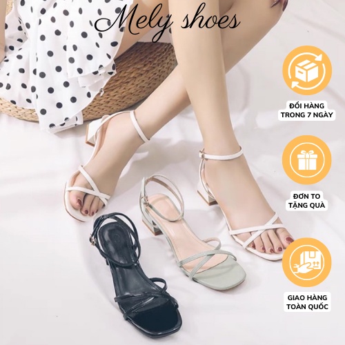 Sandal cao gót quai chun đan chéo, Dép cao gót đế vuông 5p thiết kế chắc chắn, săng chảnh