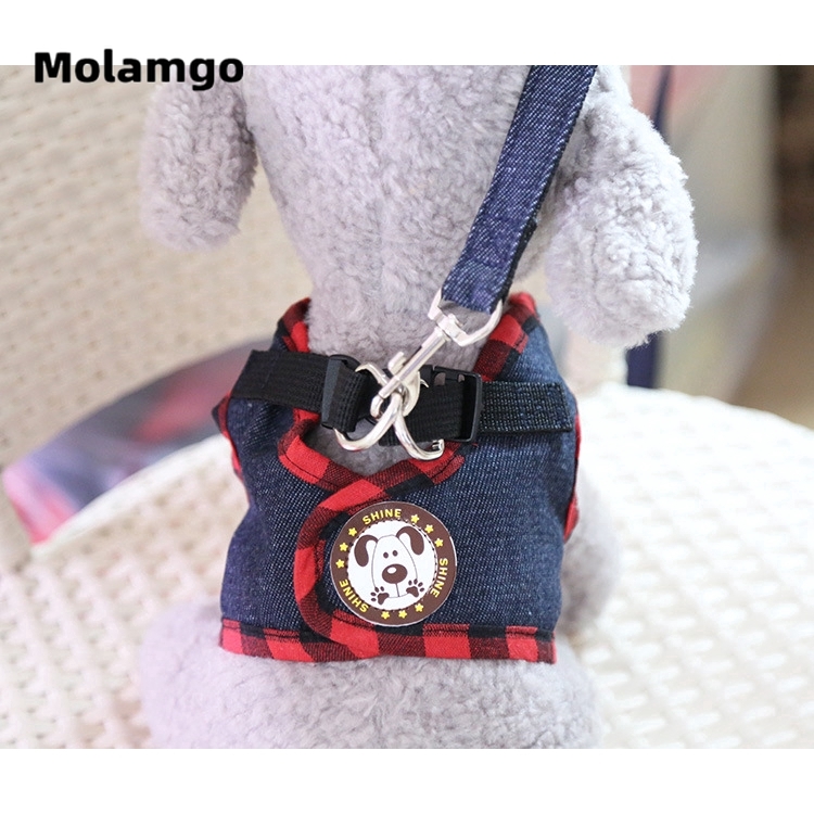 Đai đeo và dây dắt thú cưng đi dạo họa tiết sọc ca rô đỏ dành cho cún nhỏ/ vừa/ lớn