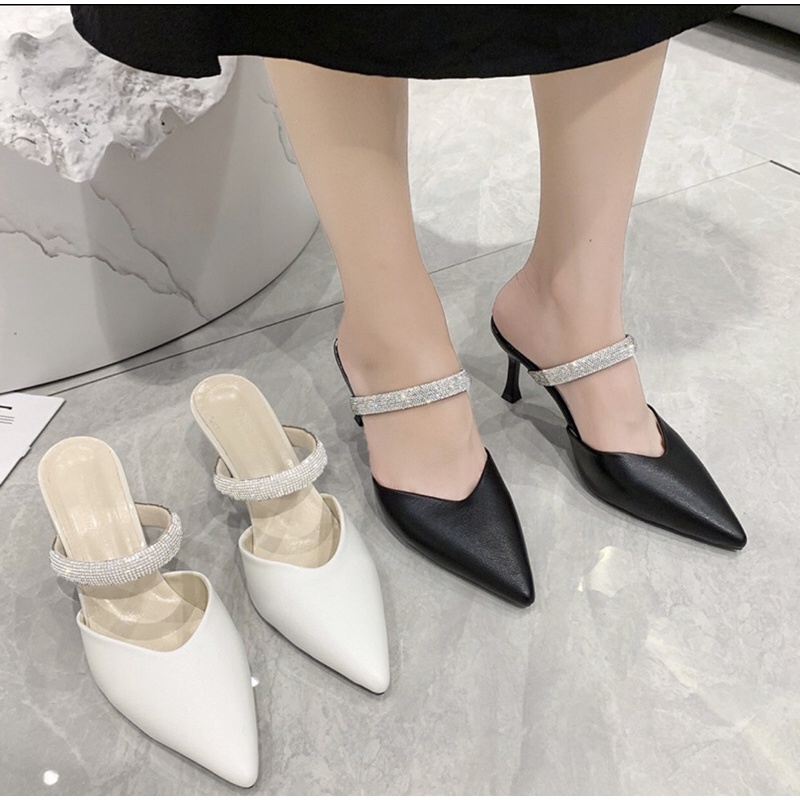 Sục cao gót 5p dây đính đá trang trí vắt ngang gót nhọn chất da xịn hàng xuất khẩu mã-dd014