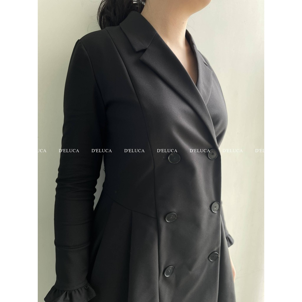 [Hình+Video Thật] Váy Cổ Vest Dáng Xòe Chất Liệu Tuytsi Hàn Cao Cấp Dài Tay, Hai Hàng Cúc Kiểu Dáng Thời Trang | BigBuy360 - bigbuy360.vn