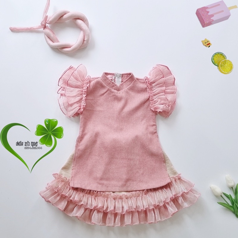 [HÀNG THIẾT KẾ] Áo Dài Màu Hồng Phối Chân Váy Bèo 2 Tầng Siêu Cấp Cho Bé Từ 4kg - 30kg)