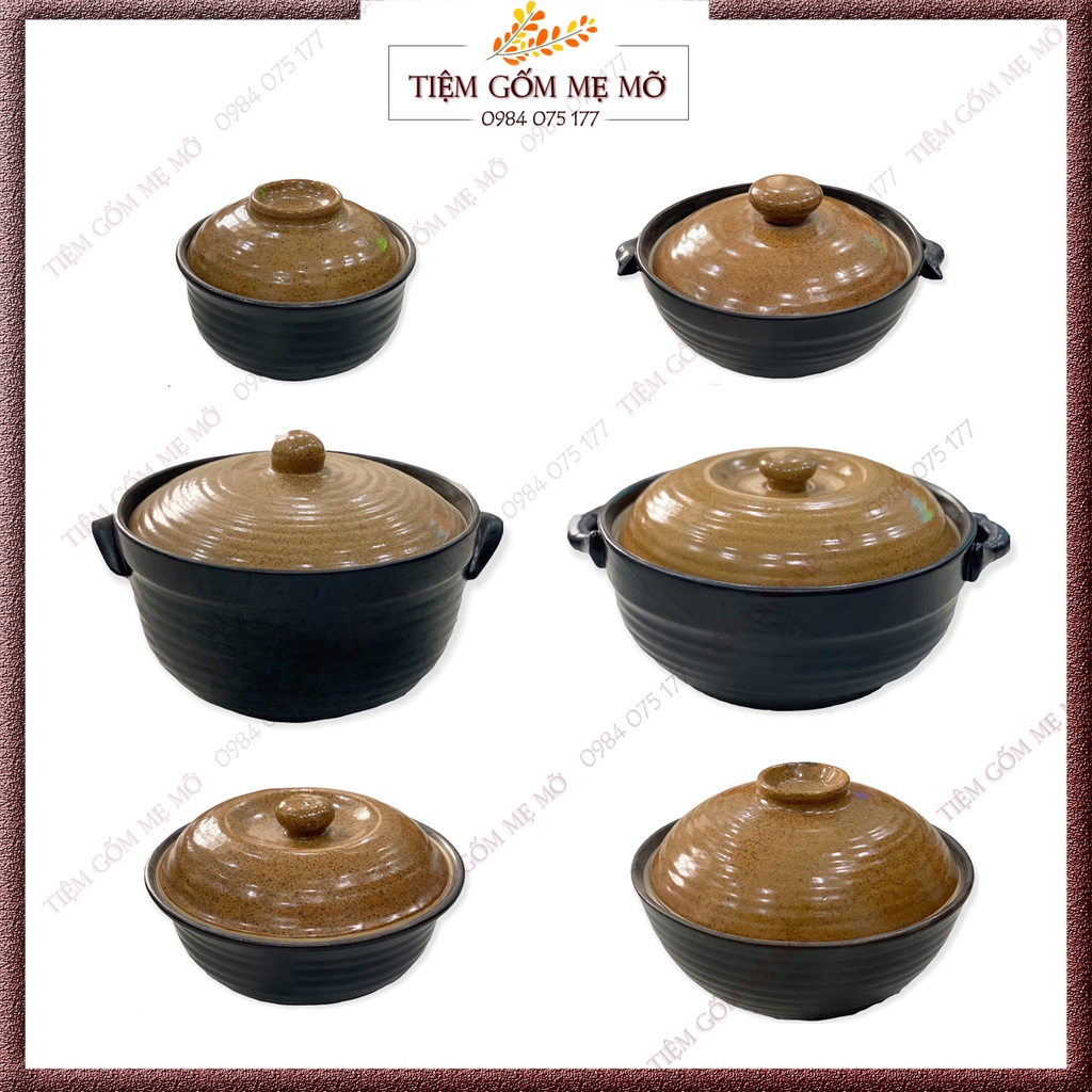 Tô sứ có nắp đậy Âu đựng cơm canh Âu đựng mỡ Thố chưng yến men nâu gốm gốm sứ Bát Tràng