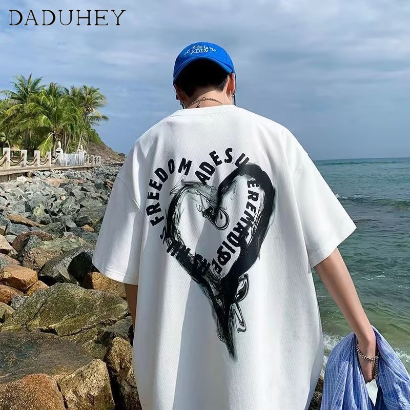 DaDuHey Men's Summer New Korean Style Trendy Simplicity Short Sleeve T-shirt Hong Kong Style Loose Casual Fashion Brand Half Sleeve Top