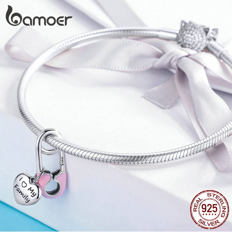 Mặt Trang Sức Bamoer Trang Trí Vòng Tay Tráng Men Màu Hồng Thời Trang