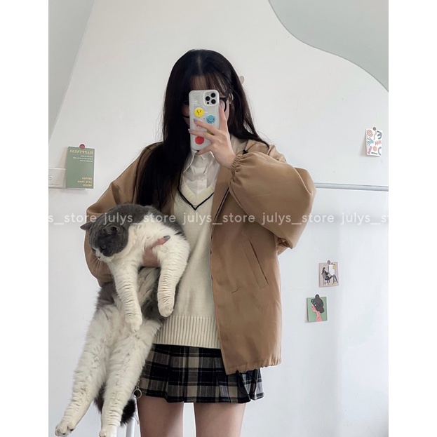 Áo khoác nhung lì khoá tròn ulzzang (ảnh thật kèm video)