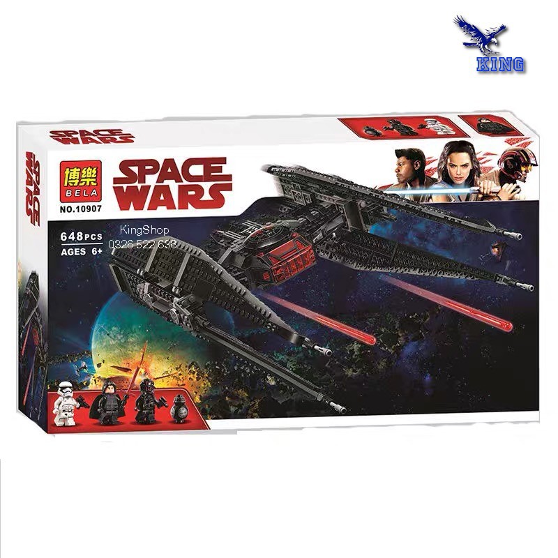 ( SẴN) Lắp ráp Con Tàu Chiến Đấu Của Kylo Ren Bela 10907 Lepin 05127 Lego Star wars 75179 Kylo Ren's Tie Fighter cho bé