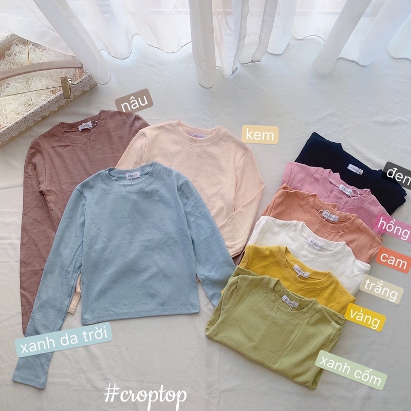 Áo thun tăm dài tay LYRA, thun basic cổ tròn trơn dáng croptop chất thun tăm dày ấm, xinh xắn-VSYAP0166