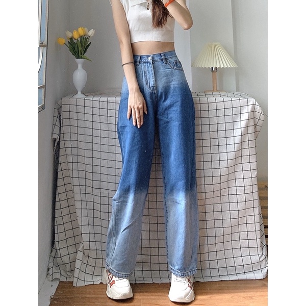 [Ảnh thật/Video] Quần bò loang màu cá tính thiết kế ống rộng quốc dân siêu phẩm Quần bò culote