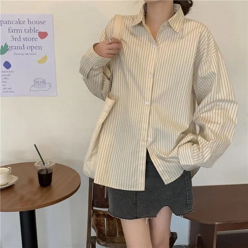 Áo Sơ Mi Tay Dài Dáng Rộng Họa Tiết Kẻ Sọc Thời Trang Pháp 2022 Mới