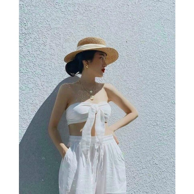 SET ÁO ỐNG NƠ NGỰC CROPTOP + QUẦN SUÔNG