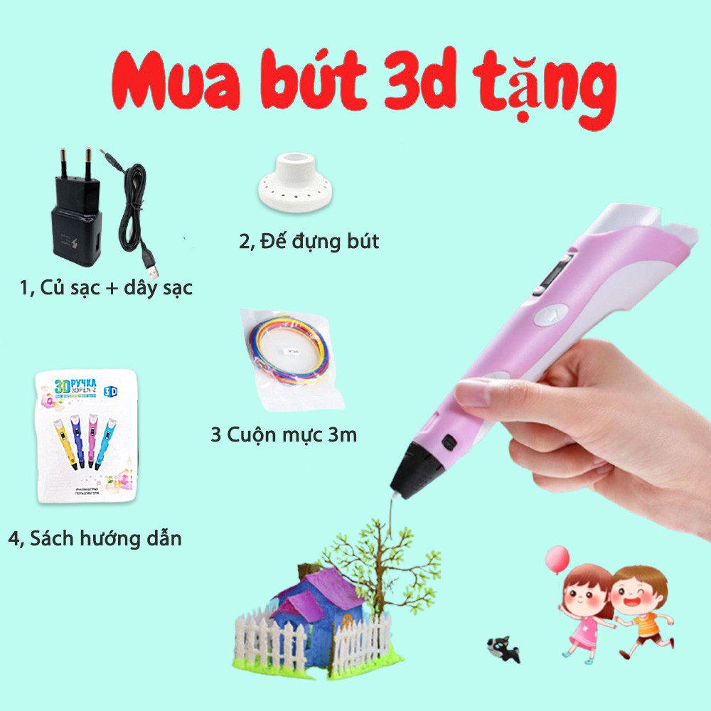 [BẢO HÀNH 1 THÁNG] Bộ bút vẽ 3D sáng tạo độc đáo cho bé giá rẻ kèm sợi mực