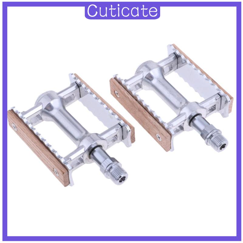 Vintage Aluminium Wood Fixed Bike Pedal Bearing Flat-Platform Pedals Gold
