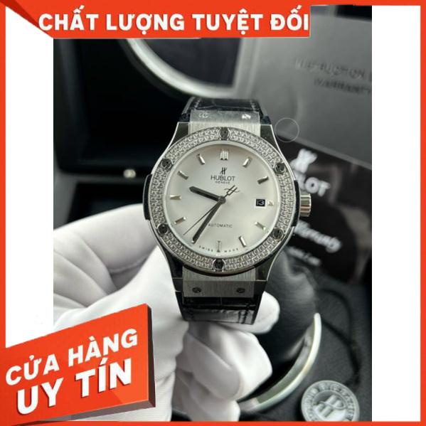 Đồng hồ nam tay nhỏ Đồng hồ cơ nam lộ cơ dây da mặt viền đá Hublot size 38/42mm.