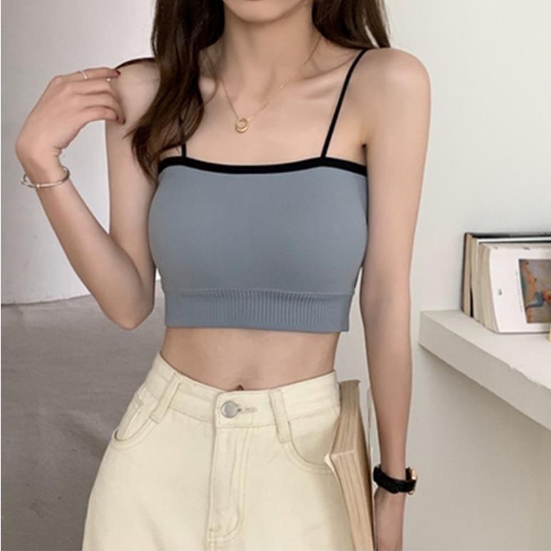 [Giá sỉ] Áo Bra Nữ Thun 2 Dây Viền Đen Màu Pastel kèm Có Mút Ngực Trẻ Trung 388.