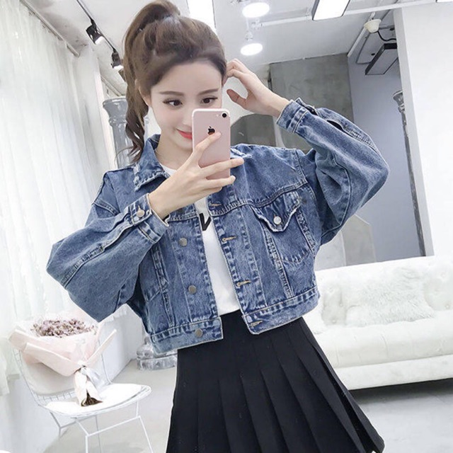 Áo Khoác Bò Denim Form Rộng Phong Cách Hàn Quốc Cho Nữ