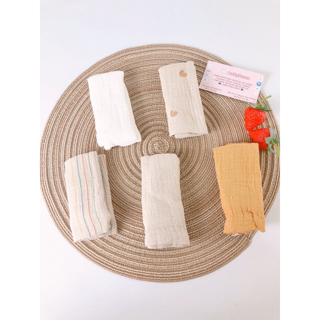 Set 5 Khăn Xô Organic Cho Bé Kích Thước 23*23cm, Khăn Sữa  4 Lớp Babibu - KXO4