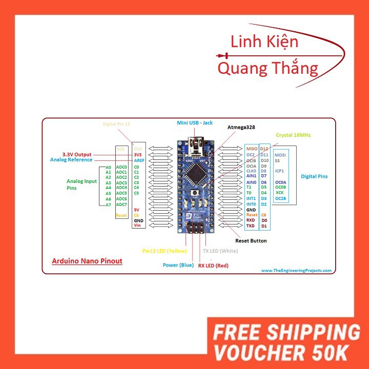 Kít Arduino Nano CH340 Tặng Kèm Cable  - linhkienmh