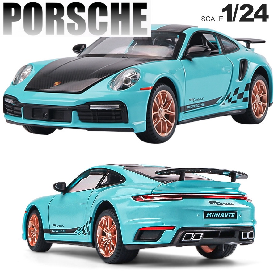 Xe đồ chơi mô hình ô tô Porsche 911 Turbo S tỉ lệ 1:24 xe bằng kim loại có âm thanh, đèn, mở các cửa bánh trước bẻ lái
