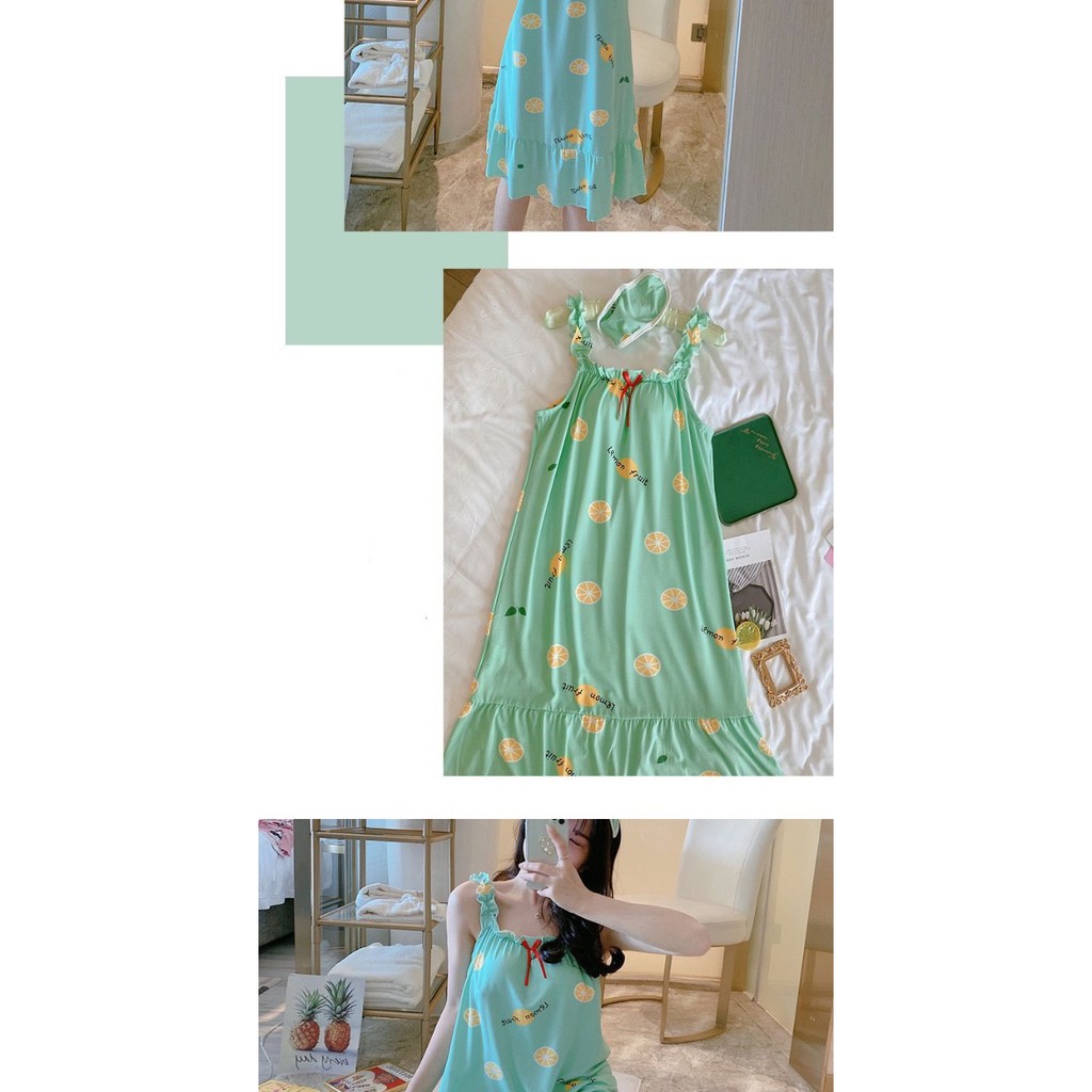 Váy ngủ hai dây có đệm ngực đuôi xếp li (tặng kèm bịt mắt ) V2D88 | BigBuy360 - bigbuy360.vn