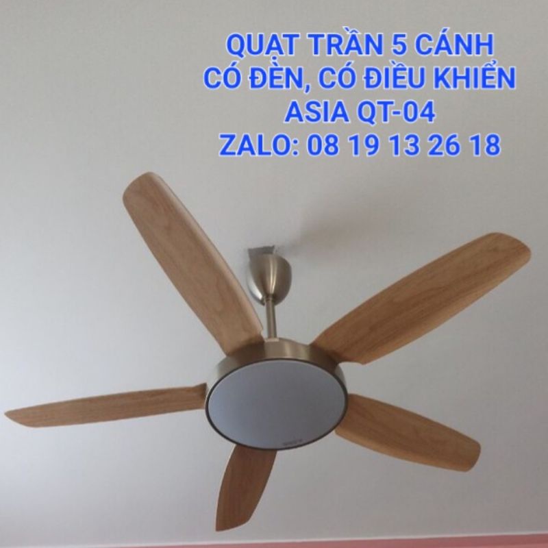 Quạt trần 5 cánh Asia QT04, có Đèn Led và điều khiển từ xa, động cơ DC cao cấp, bảo hành 2 năm