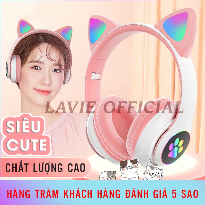 [HOT] Tai Nghe Chụp Tai Mèo Bluetooth Có Mic | Headphone Bluetooth Tai Mèo Có Led Đổi Màu Siêu Cute, Âm Thanh Sống Động