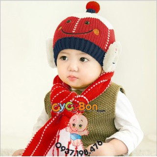 Set khăn mũ len mặt cười