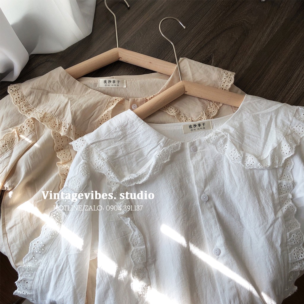 Áo babydoll cổ bèo viền ren tiểu thư Ulzzang (hàng QC) - Ảnh thật tự chụp 1000%