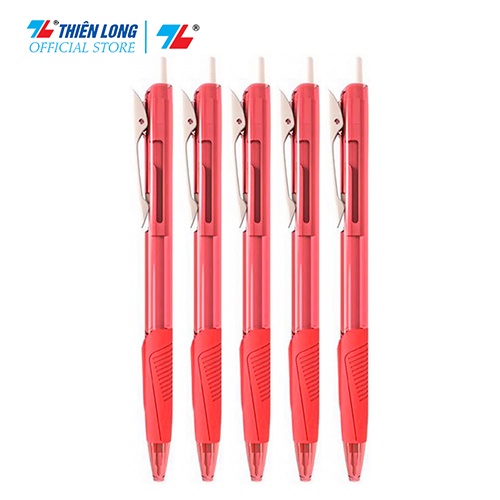 Combo 5 Bút Bi Thiên Long Laris TL-095- 3 màu mưc- Xanh/ Đỏ/ Đen- Tự động thu ngòi khi cài vào túi áo