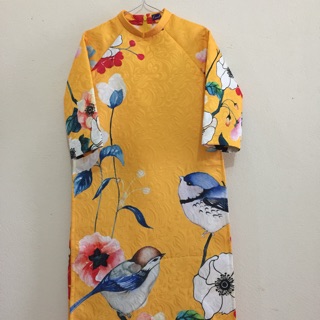 Bộ áo dài gấm và quần lụa satin cho bé
