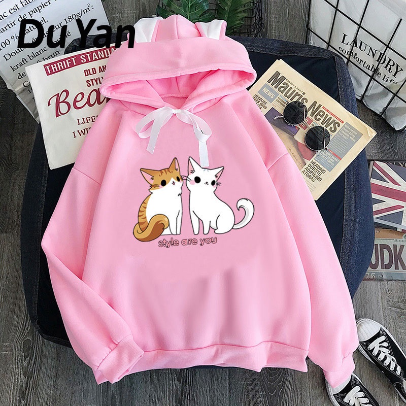 Áo Hoodie Tay Dài Dáng Rộng Dày Dặn In Họa Tiết Dễ Thương Phong Cách Hàn Quốc Thời Trang Cho Nữ