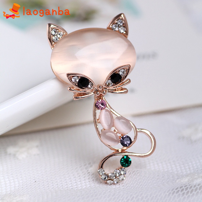 Trâm cài áo hình con cáo đính đá Opal nhiều màu thời trang