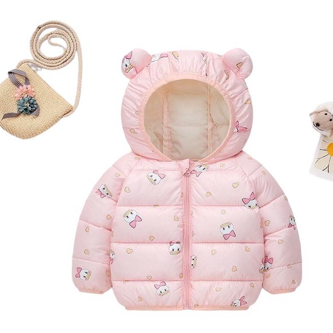 AP04 Áo phao tai gấu, áo khoác trẻ em mùa đông họa tiết hoạt hình cho bé trai bé gái