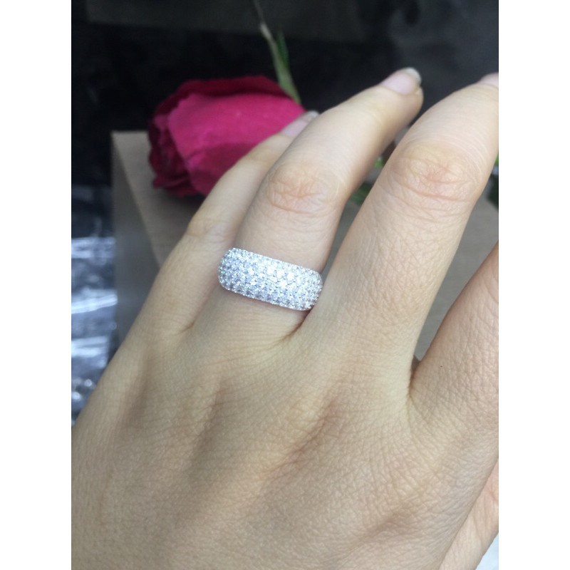 Nhẫn to bản 5- 8 hàng đá nhỏ nhân tạo bạc ta