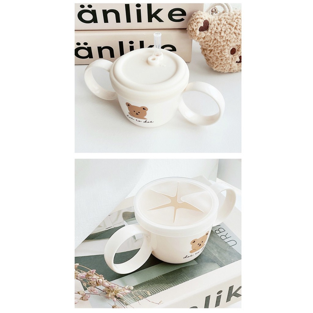 Cốc tay cầm hút và ăn snack Dottodot cho bé Made in Korea (straw &amp; snack Twin cup)