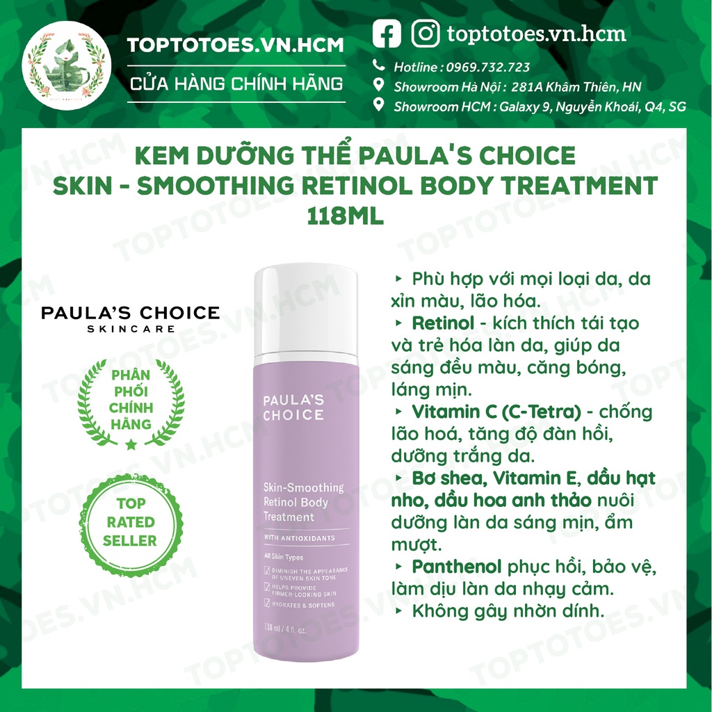 Kem dưỡng thể Paula's Choice Retinol chống lão hóa Skin - Smoothing Retinol Body Treatment 118ml [NK CHÍNH HÃNG 100%]