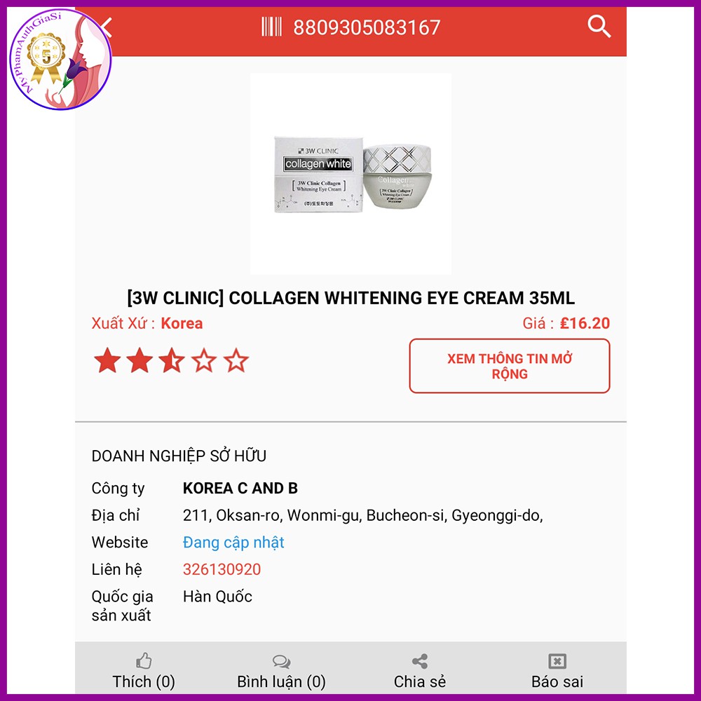 KEM DƯỠNG DA VÙNG MẮT 3W CLINIC COLLAGEN WHITENING EYE CREAM | BigBuy360 - bigbuy360.vn