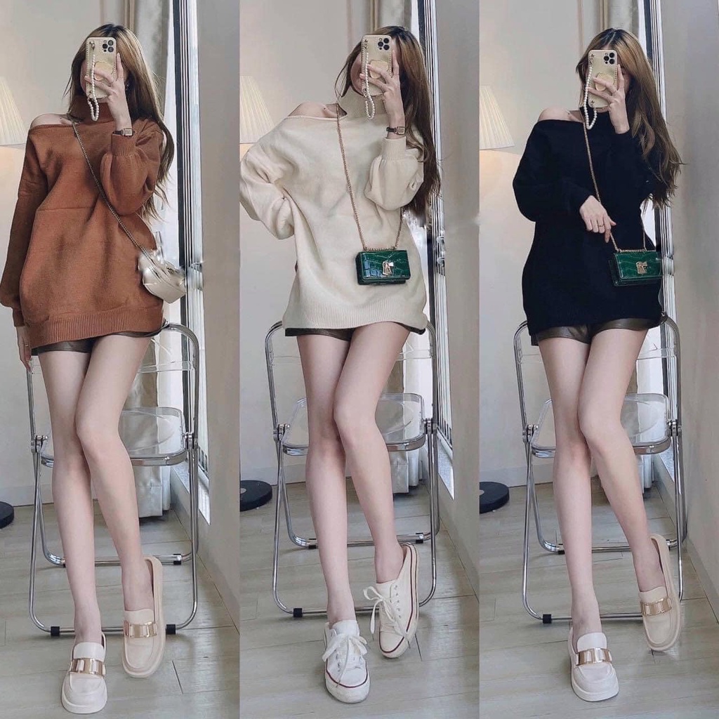 [Mã 2611THTRANG100K hoàn 10% xu đơn 99K] Áo len xẻ vai 3 màu xinh (kèm ảnh thật,video)