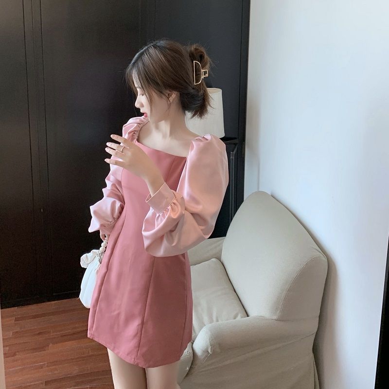 Đầm dáng suông tay phồng dài màu trơn phong cách nữ tính | BigBuy360 - bigbuy360.vn