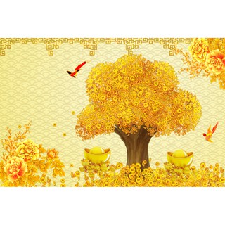 Tranh dán tường 3D Cây kim tiền tài lộc kt 60cm*90cm