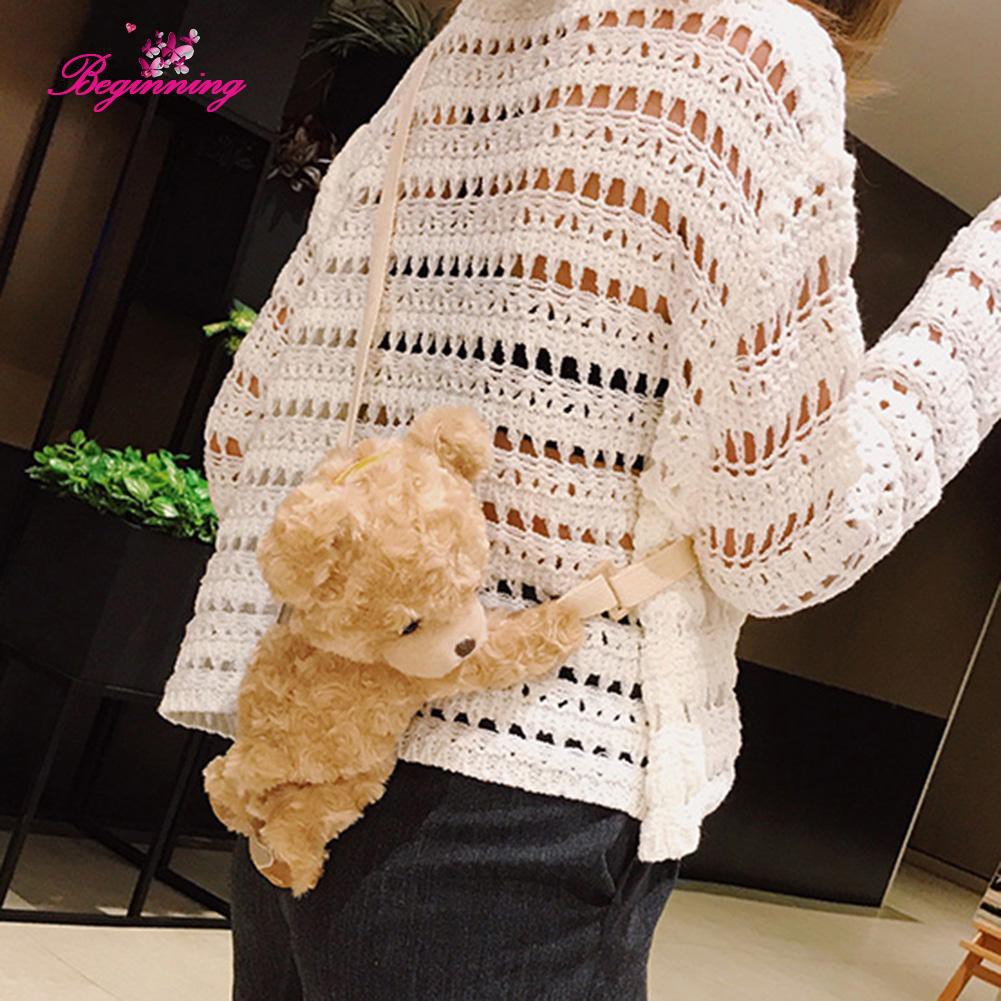 Túi đeo chéo giả lông hình gấu dễ thương cho nữ