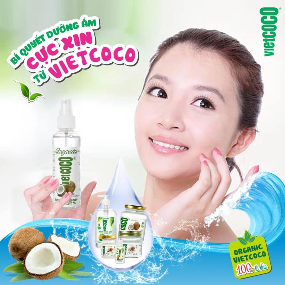 Dầu Dừa VIETCOCO Nguyên Chất 100% Ép Lạnh Organic Dạng Chai Xịt Làm Đẹp, Dưỡng Da, Tóc,Tẩy Trang, Massage, Ngừa Rạn Da