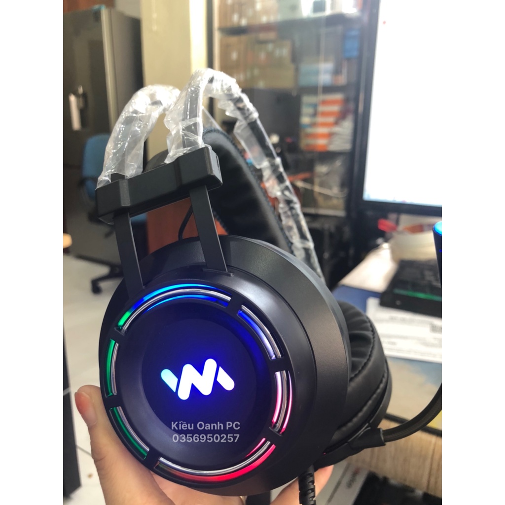 Tai nghe Game thủ màu Hồng có Mic WangMing 9800 USB 7.1 LEB I Gaming Headphone RGB LED 9800S Pink 7.1