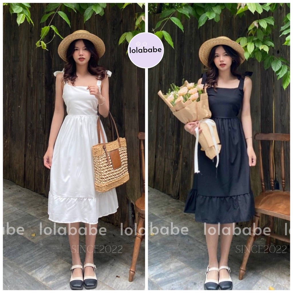 Váy đầm 2 dây nơ vai dáng suông dài đuôi cá v8 Lolababe