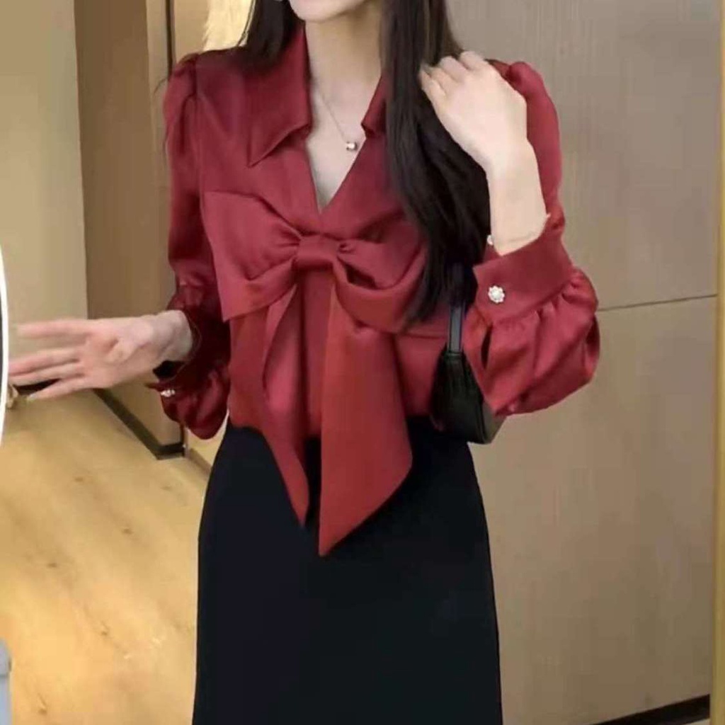 Áo Sơ Mi Cổ Bẻ Thắt Nơ Cỡ Nhỏ Thời Trang Tinh Tế Trẻ Trung Cao Cấp 2022 Cho Nữ