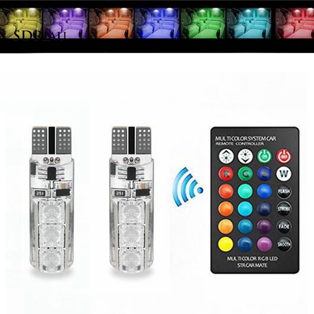 Cặp đèn LED DC12V T10 5050 6 SMD RGB đọc sách trên xe hơi+điều khiển từ xa