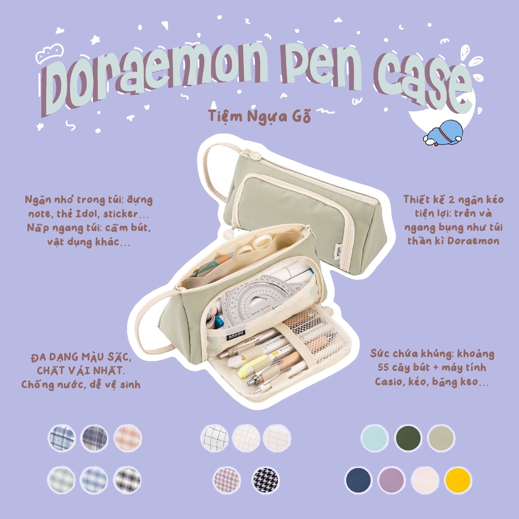 Túi Bút Vải Doraemon, Hộp Bút Vải Canvas, Nhiều Ngăn Đa Năng Nhiều Ngăn Dễ Thương Cho Học Sinh - Tiệm Ngựa Gỗ
