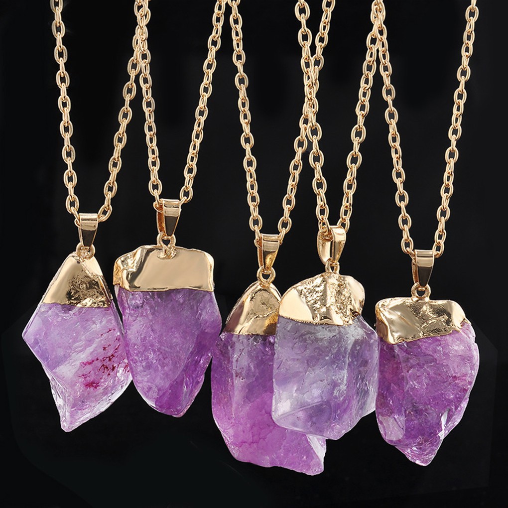 Mặt dây chuyền bằng đá tự nhiên Amethyst mạ vàng