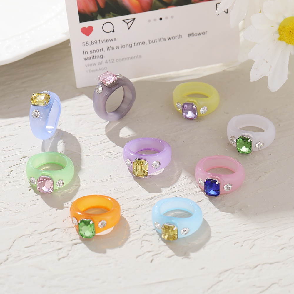 Nhẫn AY nhựa resin đính đá nhiều màu sắc thời trang Hàn Quốc cho nữ