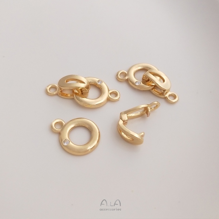 █diy゜14k●1 Khóa Cài Tròn Mạ Vàng 14K Dùng Làm Vòng Tay / Dây Chuyền diy