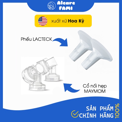 Combo phễu hút sữa Lacteck và cổ nối hẹp (cho máy Medela, Unimom)